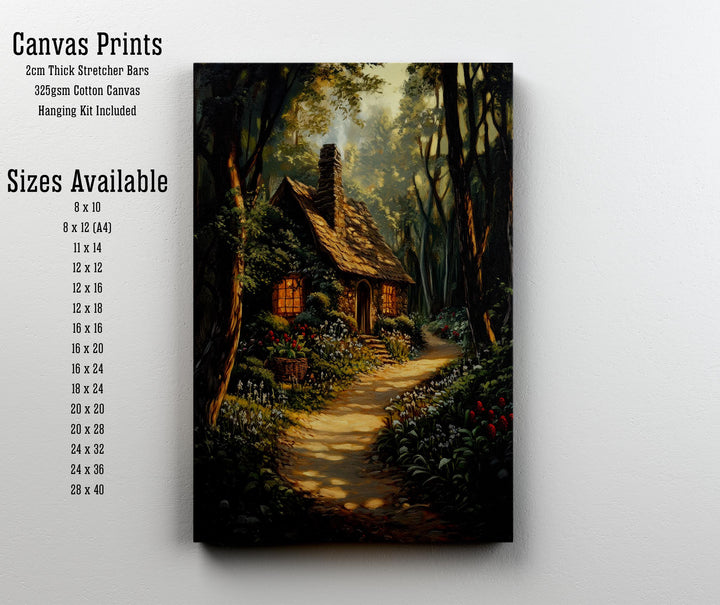 Vintage Forest Cottage Art Print, Dark Academia Woodland Decor