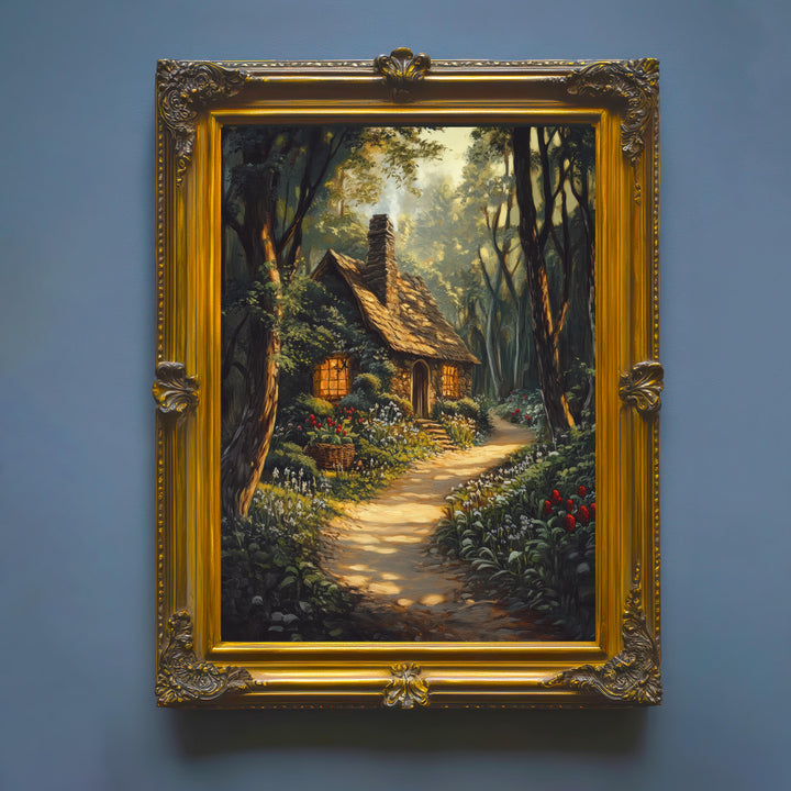 Vintage Forest Cottage Art Print, Dark Academia Woodland Decor