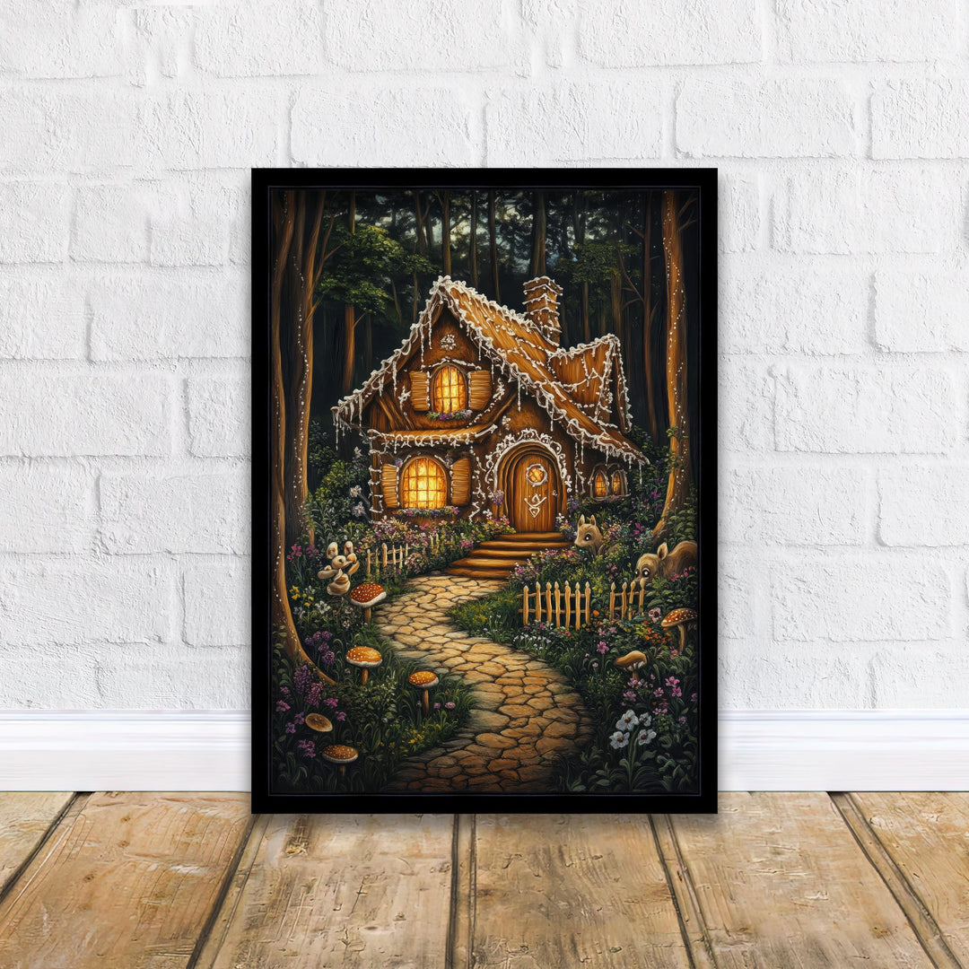 Gingerbread Cottage Print, Vintage Fairytale Art, Dark Academia Decor