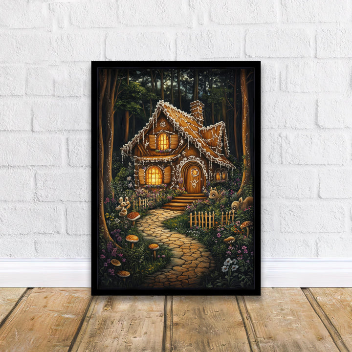 Gingerbread Cottage Print, Vintage Fairytale Art, Dark Academia Decor