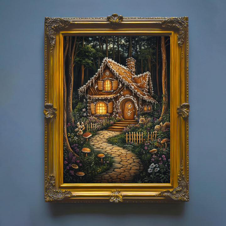 Gingerbread Cottage Print, Vintage Fairytale Art, Dark Academia Decor