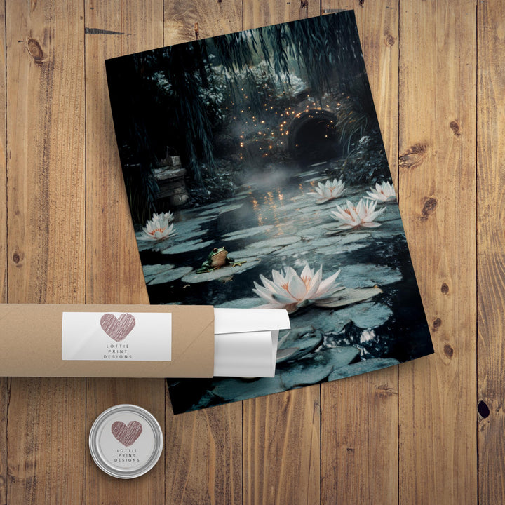 Frog Pond Vintage Art Print: Dark Academia, Cottagecore Decor