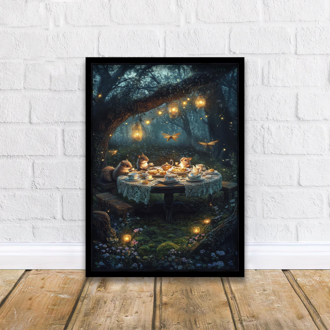 Animal Tea Party Print, Vintage Cottagecore Woodland Wall Art
