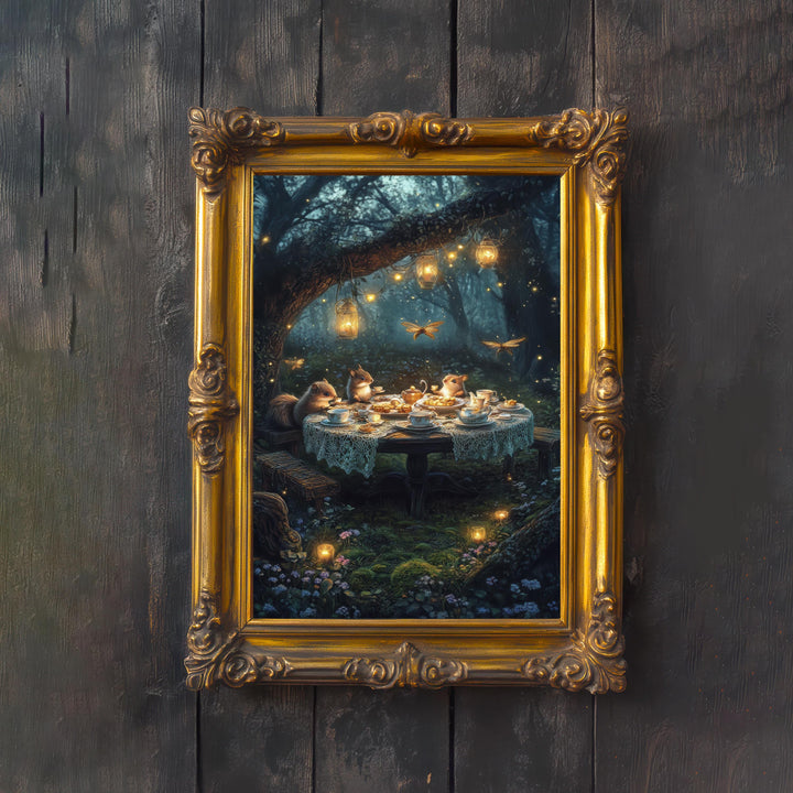 Animal Tea Party Print, Vintage Cottagecore Woodland Wall Art