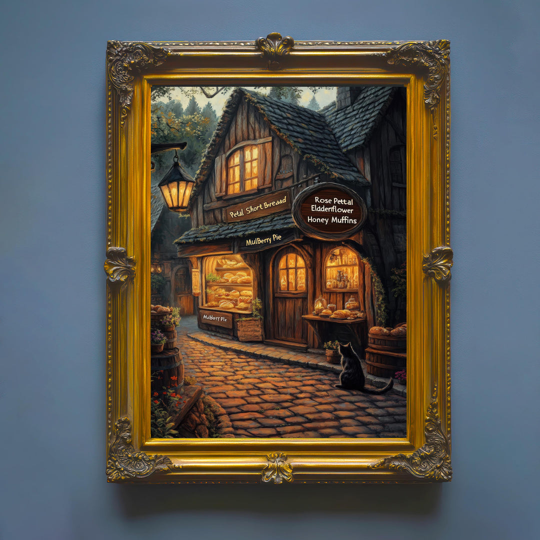 Witch's Bakery Print | Vintage Cottagecore Illustration