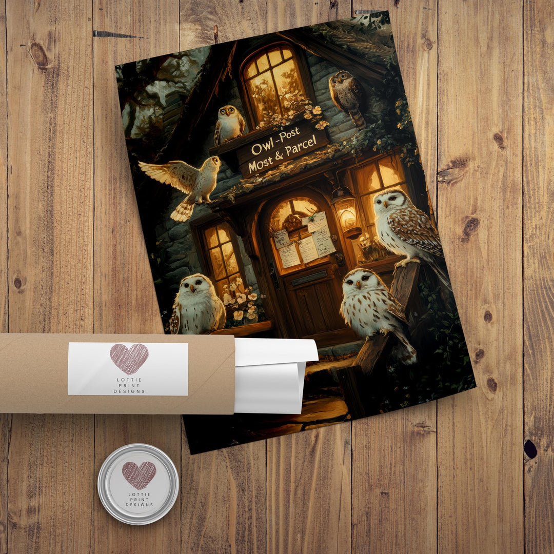 Owl Post Cottage Print, Vintage Witchy Dark Academia Wall Art