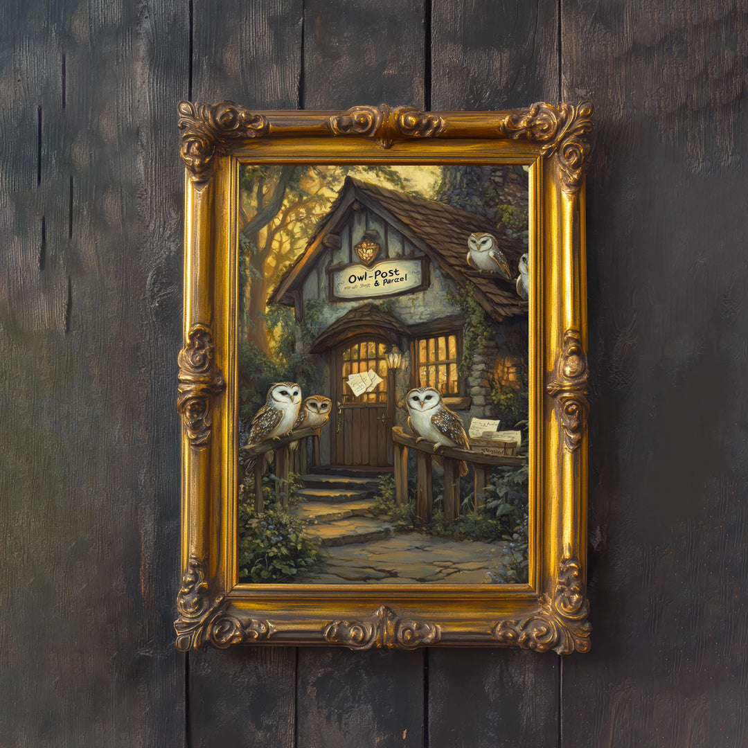 Owl Post Cottage Print, Vintage Witchy Art, Dark Academia Decor