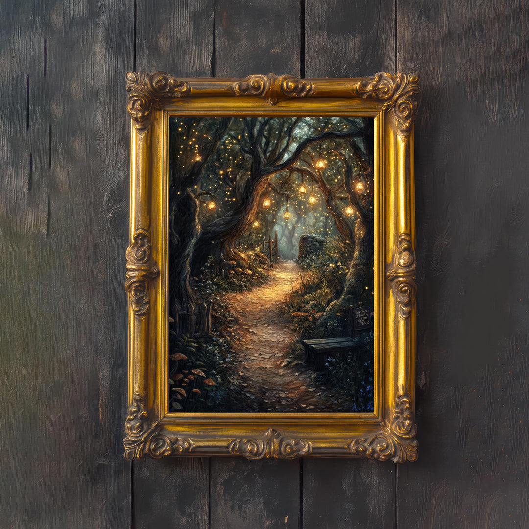 Firefly Forest Print, Vintage Cottagecore Nature Art