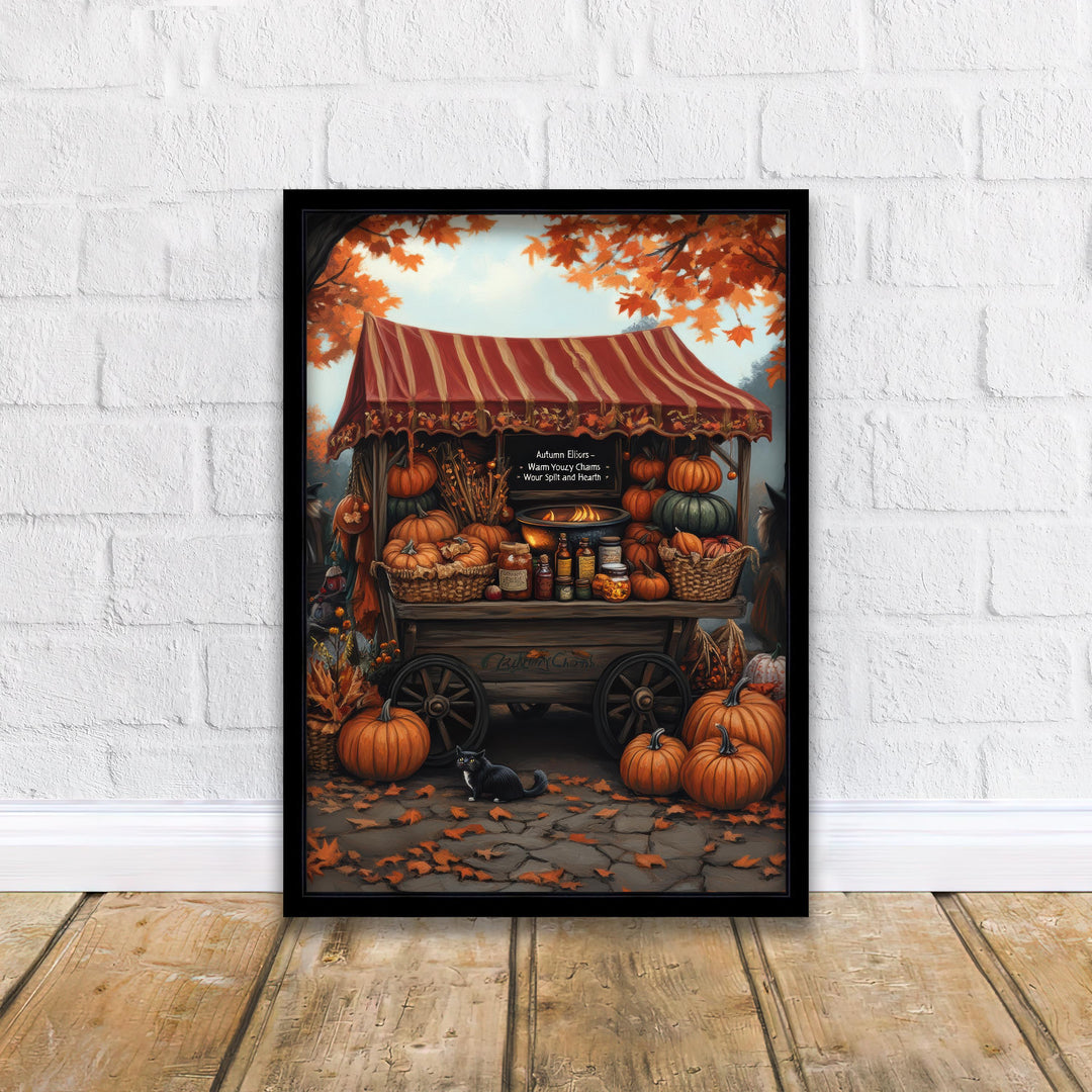 Witch's Pumpkin Wagon Print, Vintage Autumn Cottagecore Wall Art