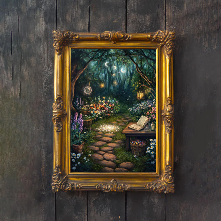 Wildflower Spell Garden Print, Vintage Witchy Cottagecore Wall Art