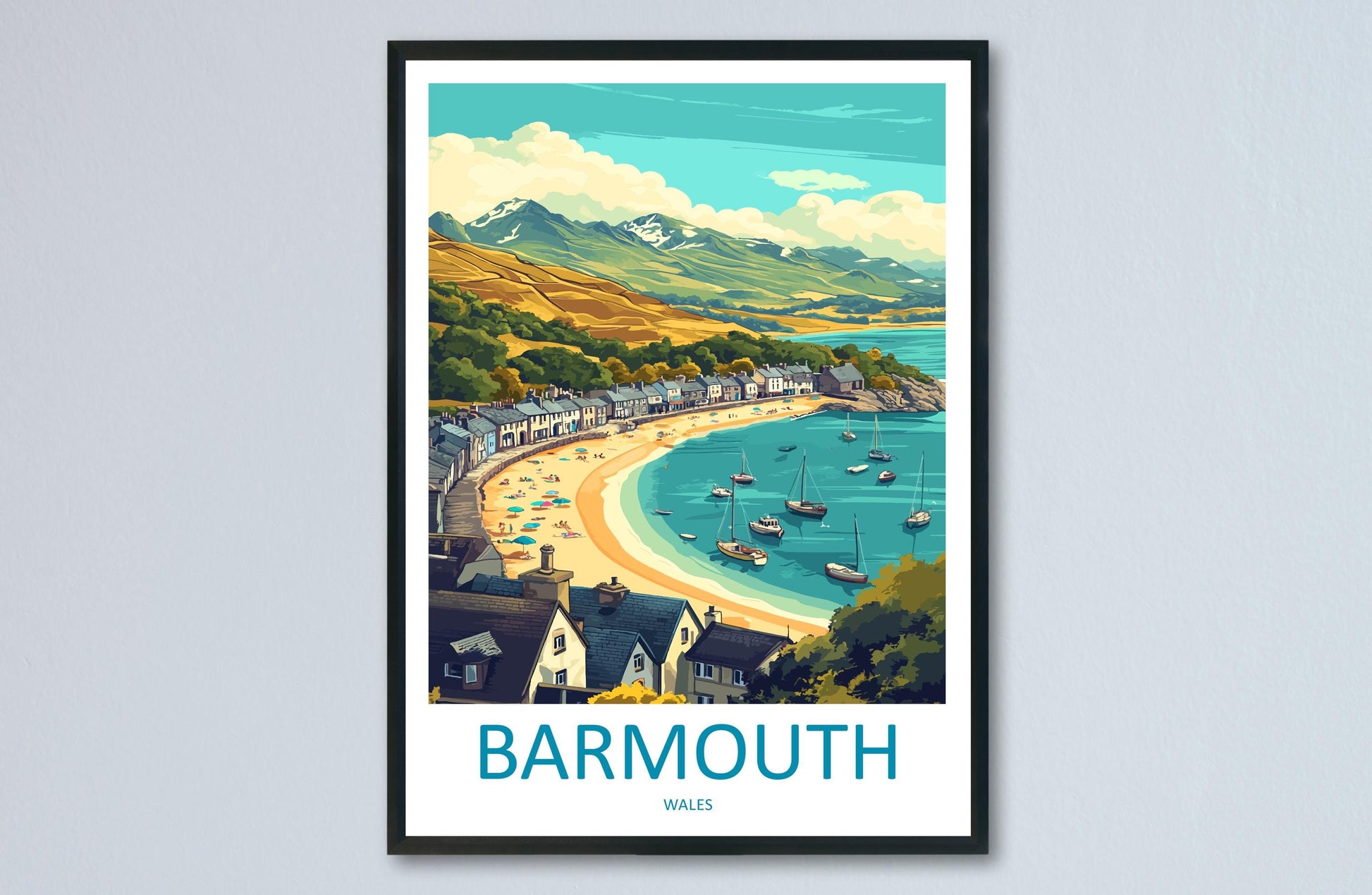 Barmouth Travel Print Barmouth Wall Decor Wales Barmouth Art Barmouth Wall Art Welsh Coast Poster Gift for Beach and Seaside Lovers