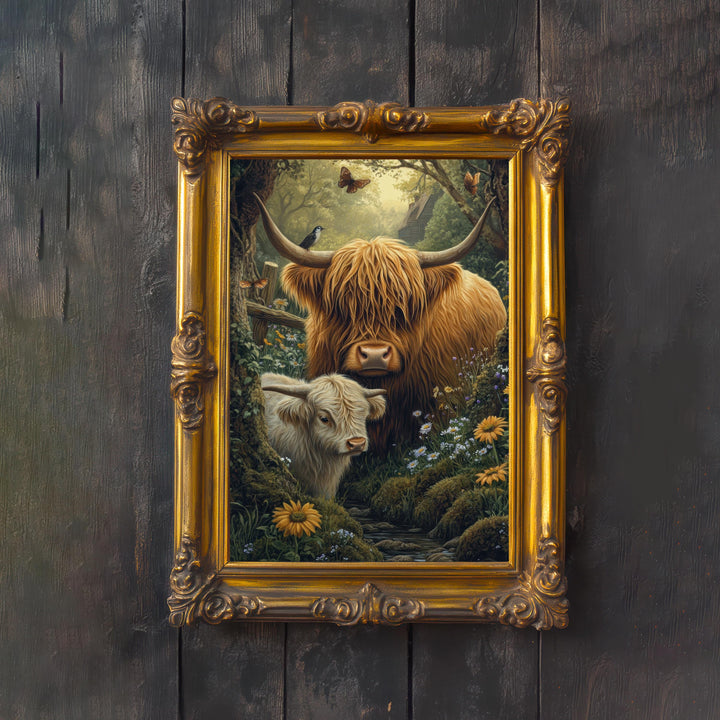 Highland Cow Print, Vintage Farm Animal Illustration, Cottagecore Decor
