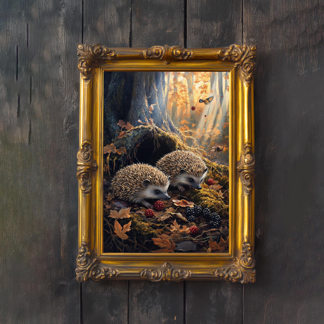 Hedgehog Cottagecore Print: Vintage Woodland Animal Art