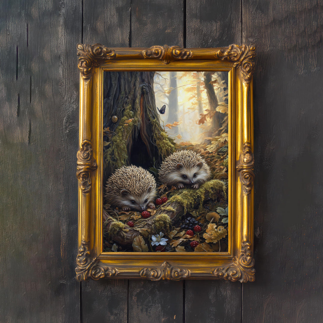 Hedgehog Cottagecore Art Print, Vintage Woodland Illustration