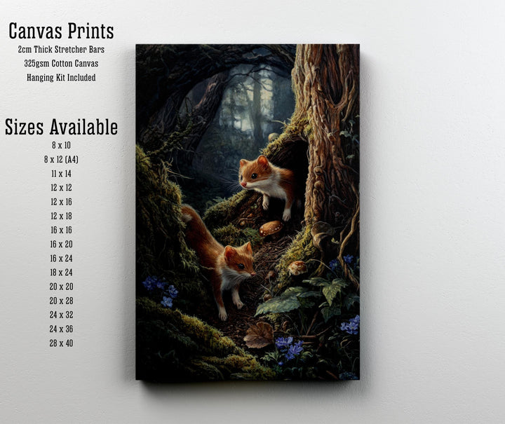 Forest Weasels Print | Vintage Cottagecore Woodland Animal Art