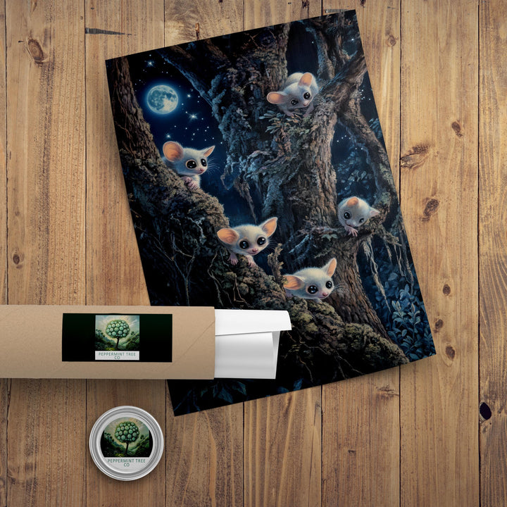 Sugar Gliders Art Print, Vintage Cottagecore Woodland Illustration