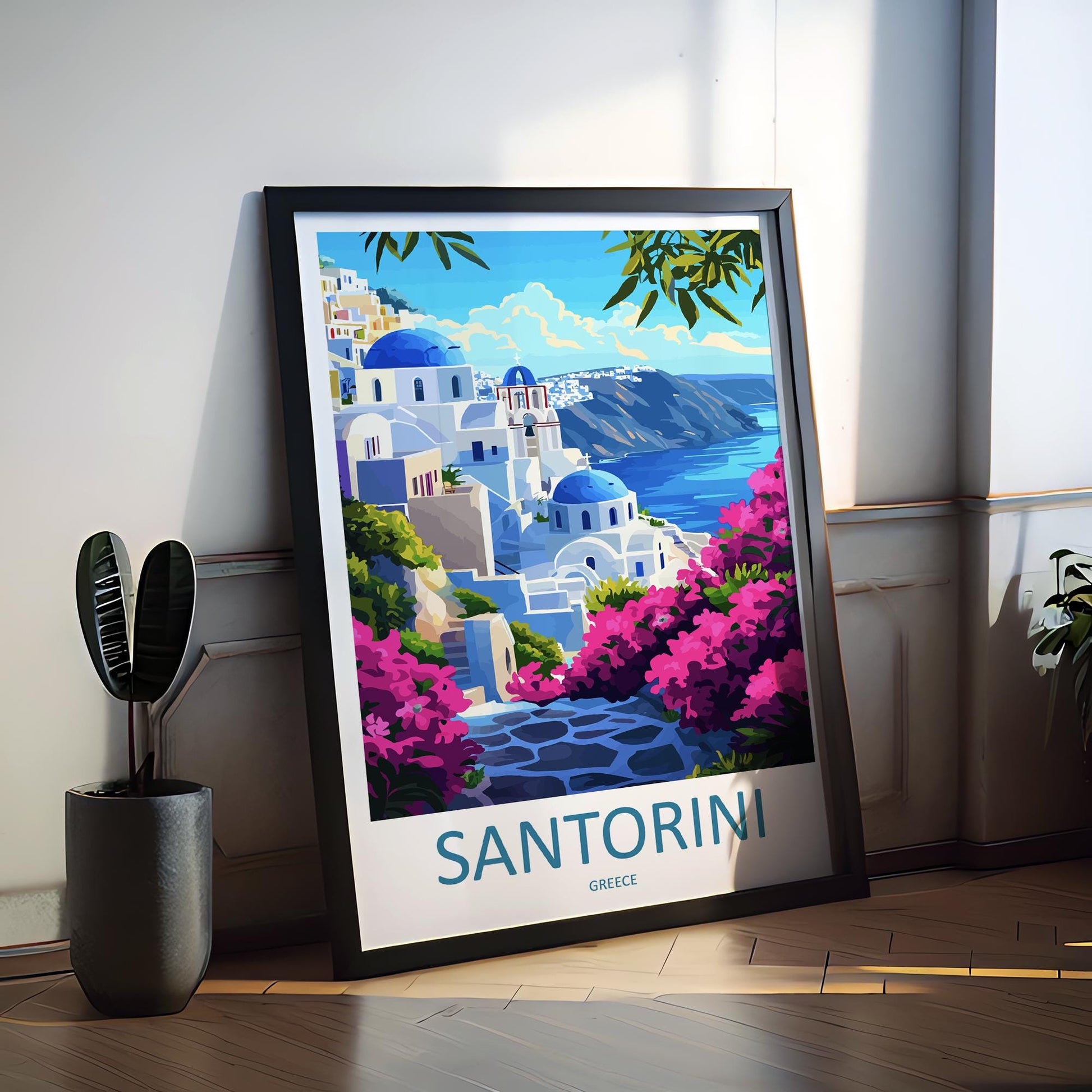 Santorini Travel Print Santorini Wall Art Greece Island Poster Cycladic Decor Gift for Mediterranean Lover Coastal Sunset Art