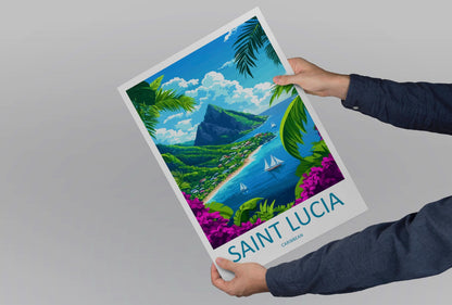 Saint Lucia Travel Print St Lucia Wall Art Caribbean Island Poster Tropical Decor Gift for Beach Lover Pitons Sunset Art Print