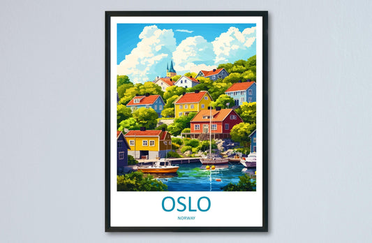 Oslo Travel Print Norway Wall Art Oslo City Poster Scandinavian Decor Gift for Nordic Lover Coastal Landscape Art Print