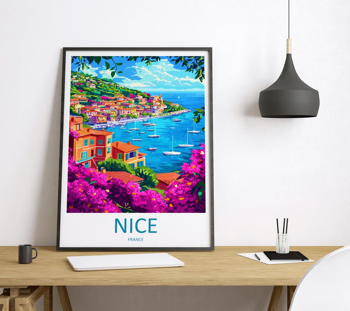 Nice Travel Print France Wall Art French Riviera Poster Coastal Decor Gift for Beach Lover Mediterranean Landscape Art