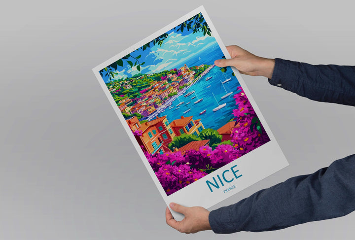 Nice Travel Print France Wall Art French Riviera Poster Coastal Decor Gift for Beach Lover Mediterranean Landscape Art