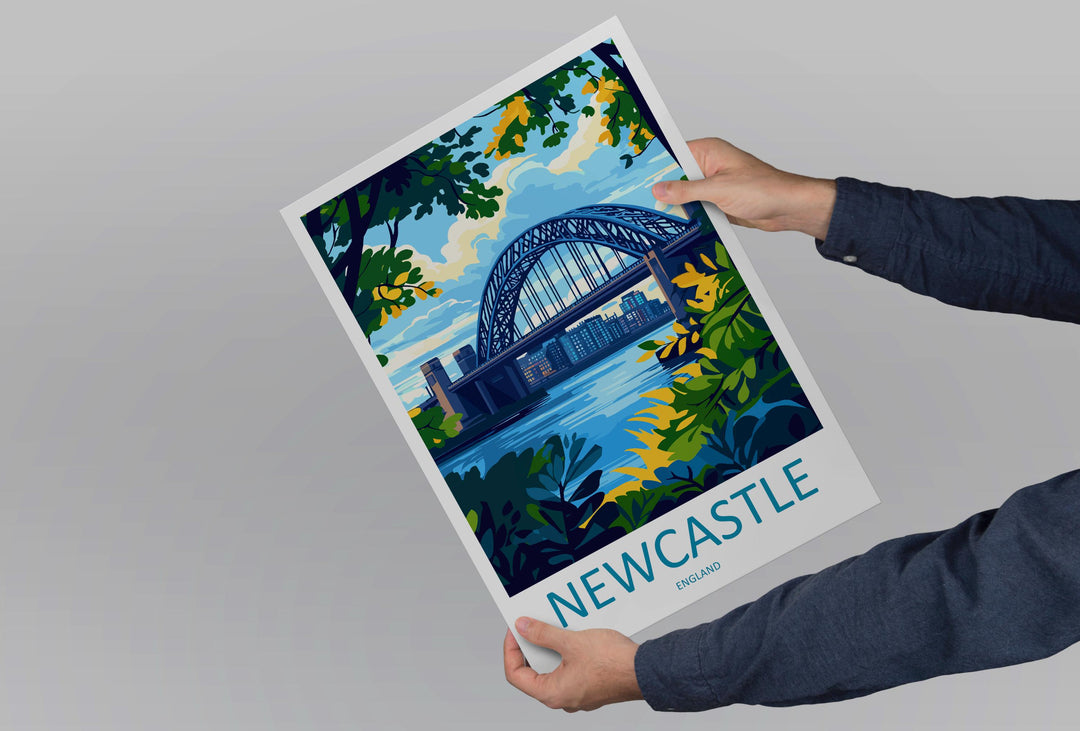 Newcastle Travel Print UK Wall Art Newcastle City Poster Tyne Bridge Decor Gift for England Lover Urban Landscape Art Print