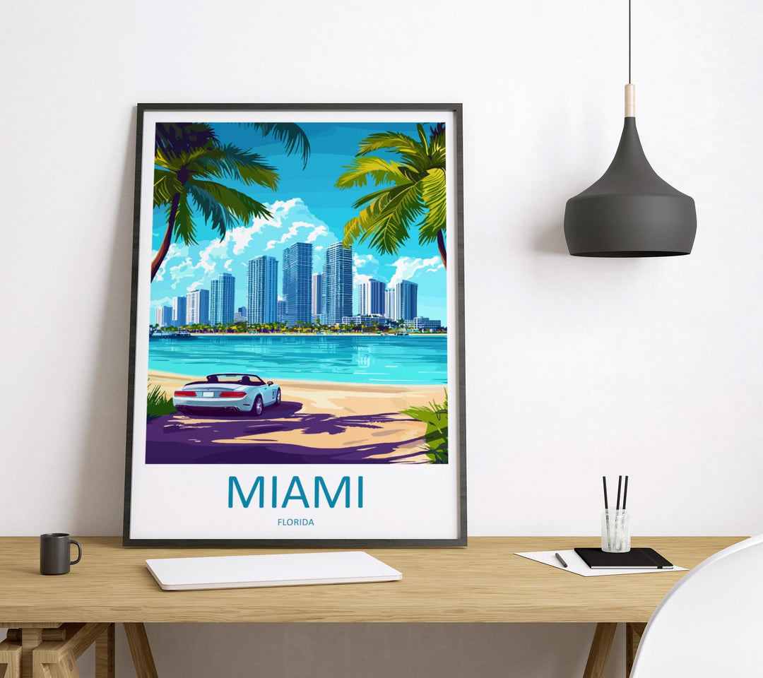 Miami Travel Print Florida Wall Art Miami City Poster Beach Decor Gift for Sunshine Lover Art Deco Architecture Art Print