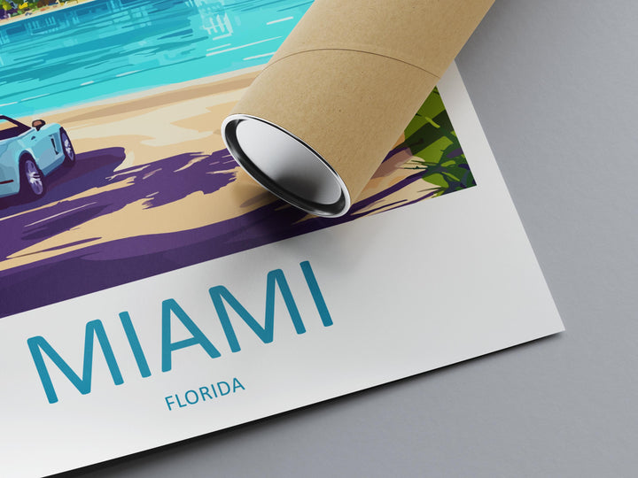 Miami Travel Print Florida Wall Art Miami City Poster Beach Decor Gift for Sunshine Lover Art Deco Architecture Art Print