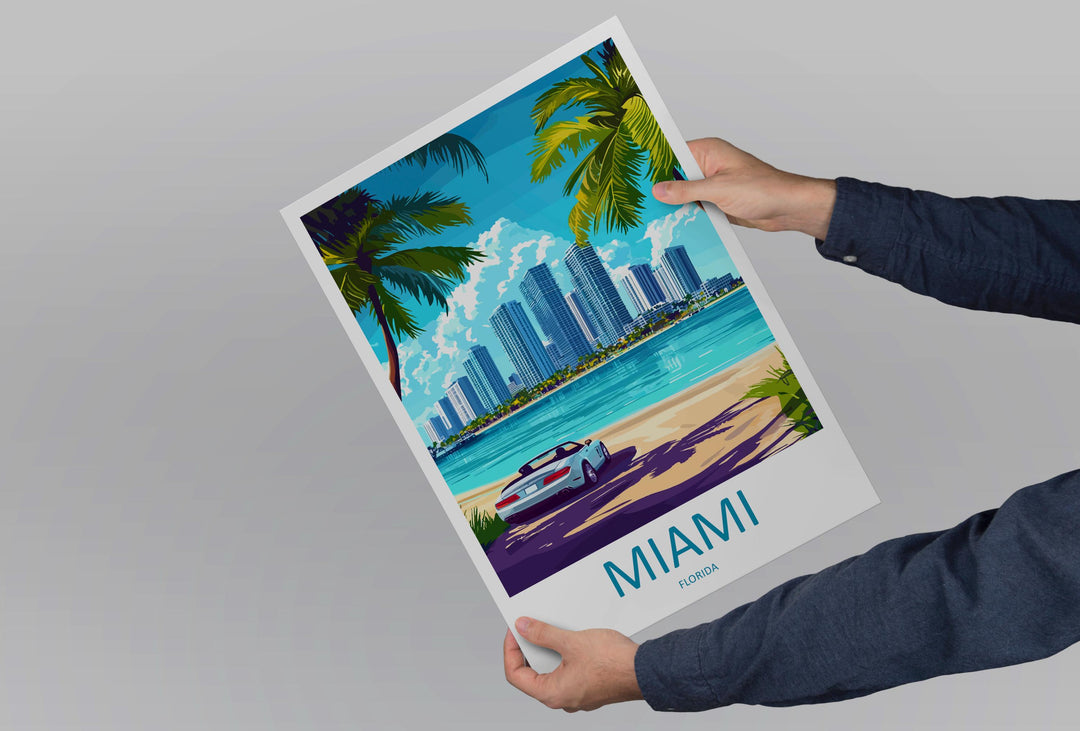 Miami Travel Print Florida Wall Art Miami City Poster Beach Decor Gift for Sunshine Lover Art Deco Architecture Art Print