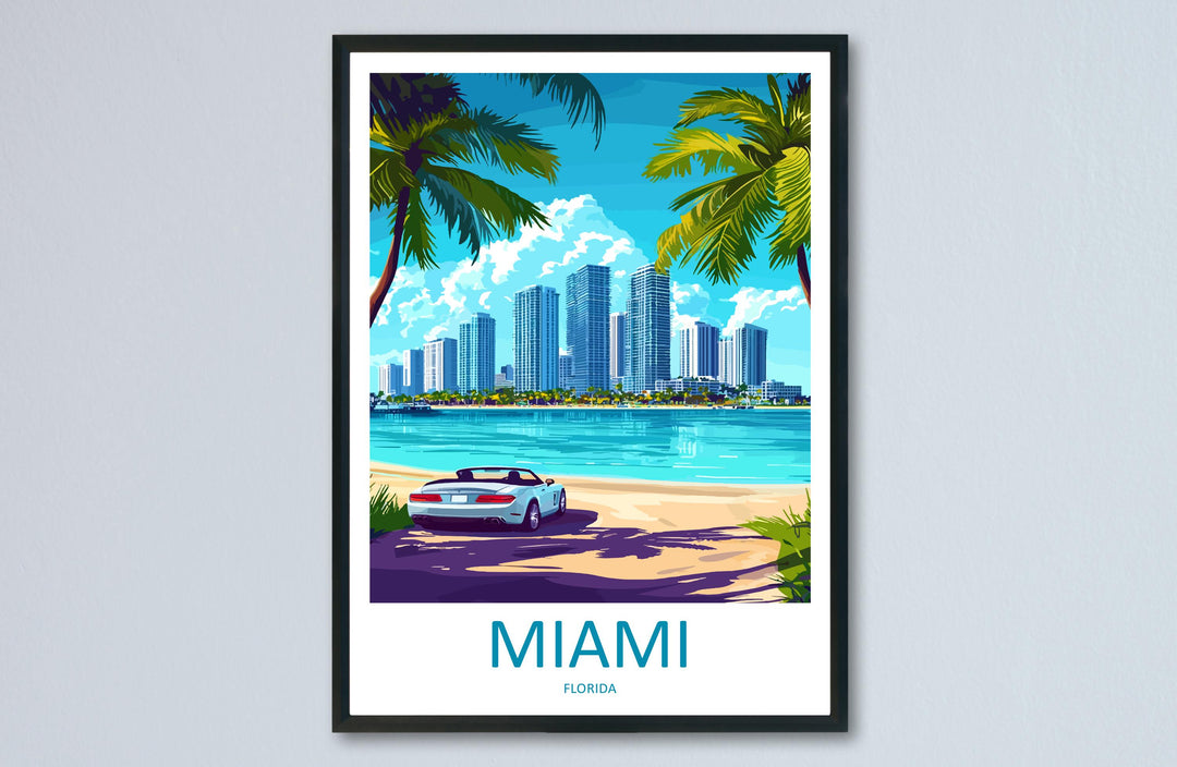 Miami Travel Print Florida Wall Art Miami City Poster Beach Decor Gift for Sunshine Lover Art Deco Architecture Art Print