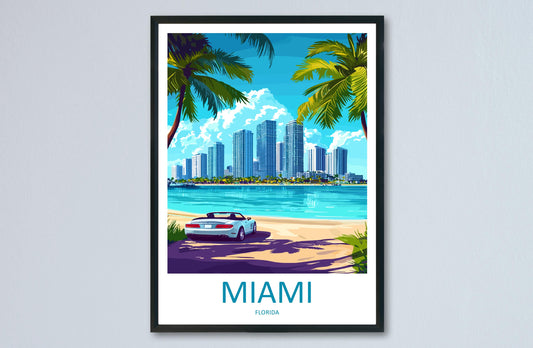 Miami Travel Print Florida Wall Art Miami City Poster Beach Decor Gift for Sunshine Lover Art Deco Architecture Art Print