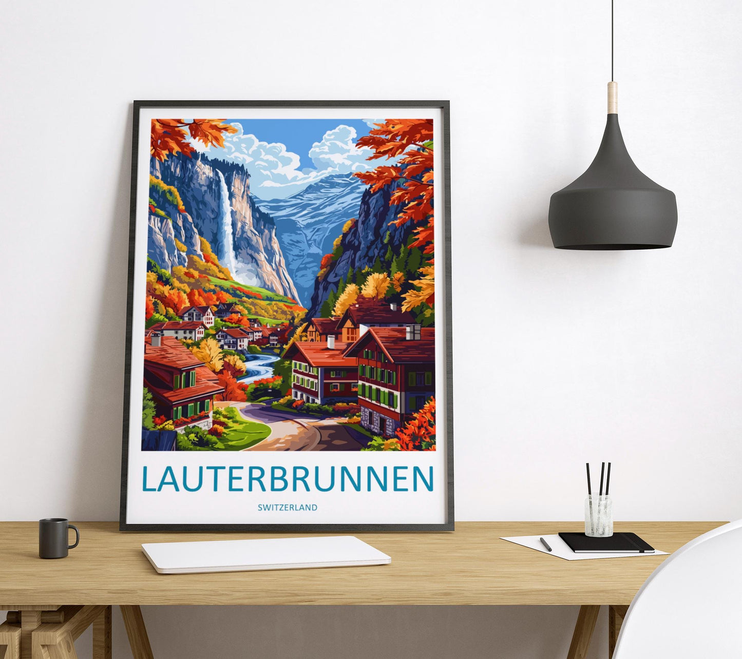 Lauterbrunnen Travel Print Switzerland Wall Art Mountain Valley Poster Alpine Decor Gift for Nature Lover Scenic Landscape Art