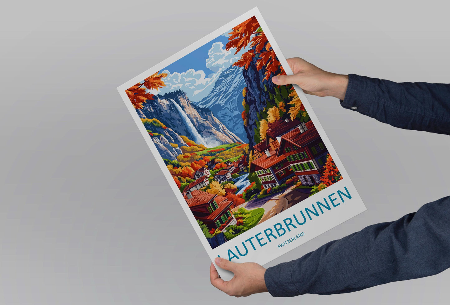 Lauterbrunnen Travel Print Switzerland Wall Art Mountain Valley Poster Alpine Decor Gift for Nature Lover Scenic Landscape Art