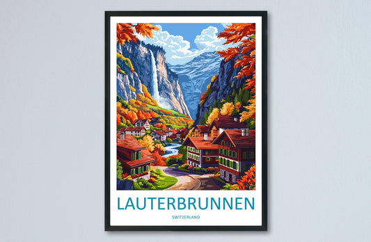 Lauterbrunnen Travel Print Switzerland Wall Art Mountain Valley Poster Alpine Decor Gift for Nature Lover Scenic Landscape Art