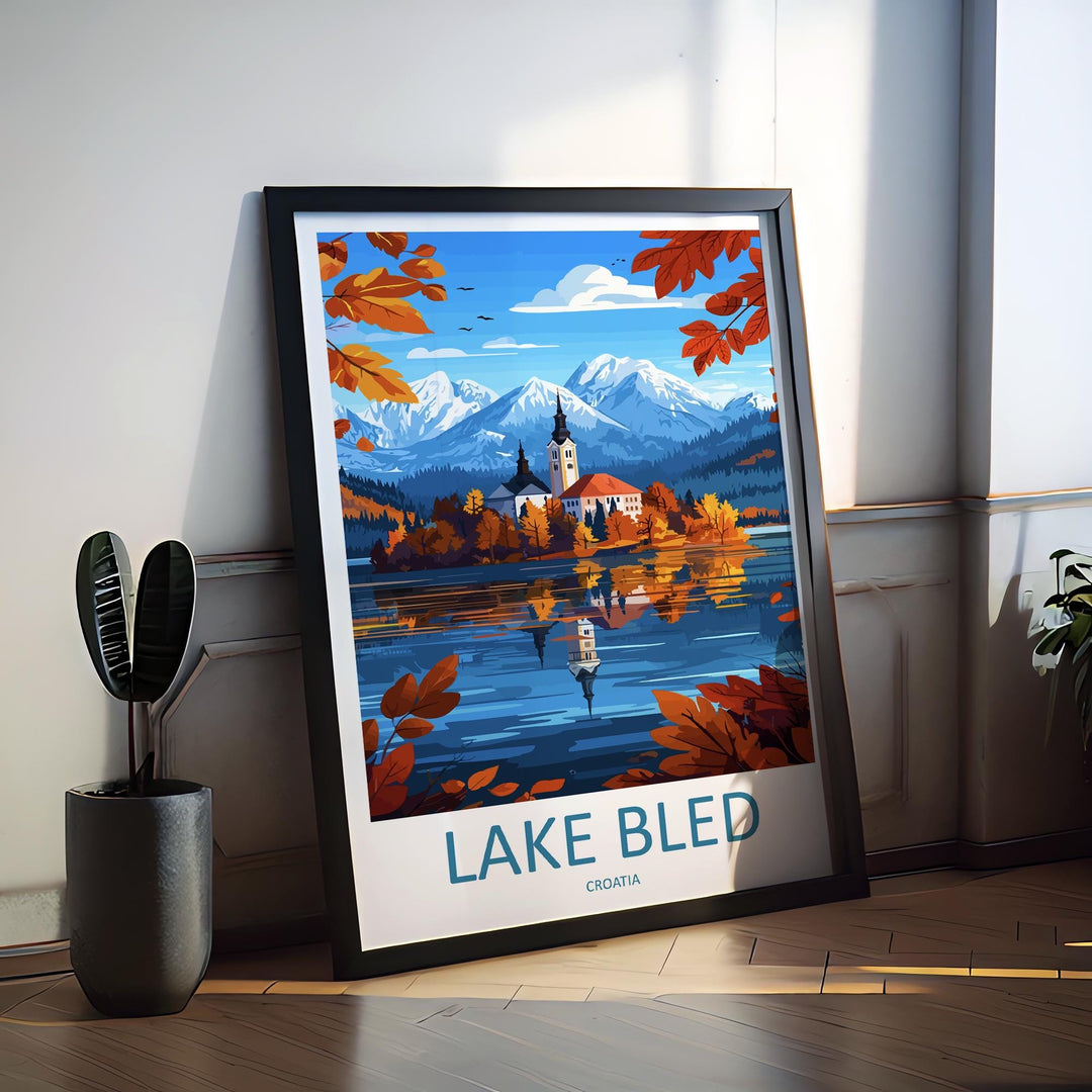 Lake Bled Travel Print Slovenia Wall Art Alpine Lake Poster Scenic Decor Gift for Nature Lover European Landscape Art Print