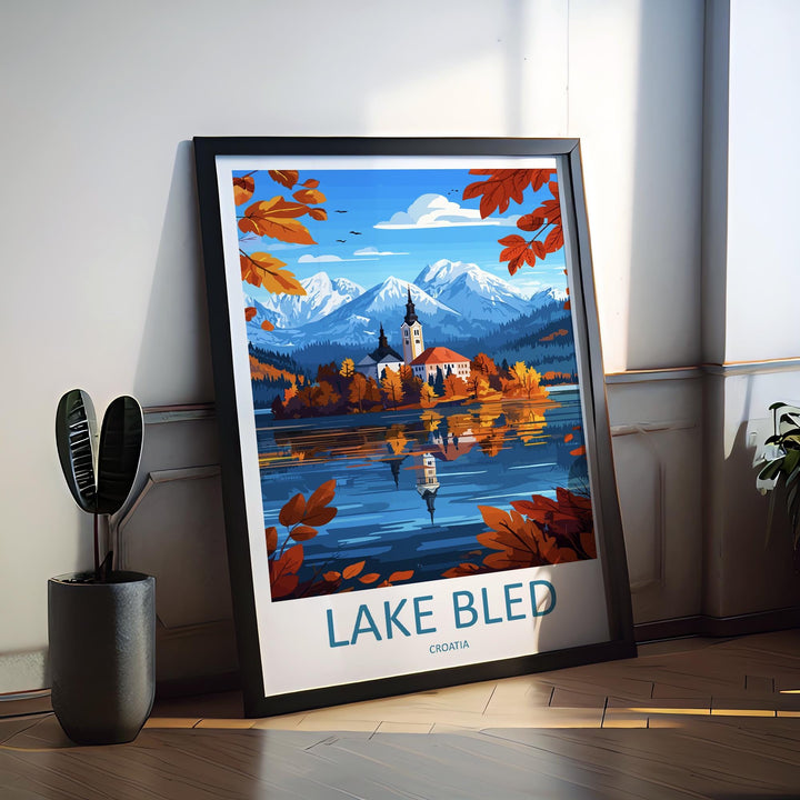 Lake Bled Travel Print Slovenia Wall Art Alpine Lake Poster Scenic Decor Gift for Nature Lover European Landscape Art Print