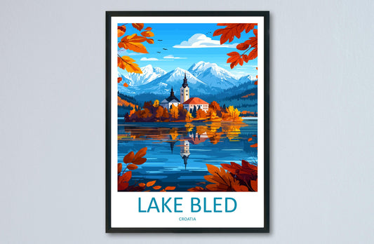 Lake Bled Travel Print Slovenia Wall Art Alpine Lake Poster Scenic Decor Gift for Nature Lover European Landscape Art Print