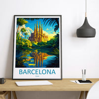 Barcelona Travel Print Spain Wall Art Cityscape Poster Gaudí Decor Gift for Architecture Lover Mediterranean Landscape Art