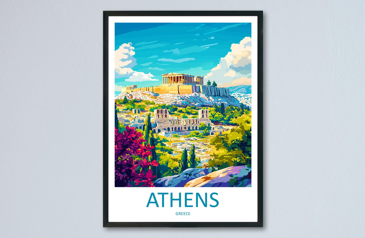 Athens Travel Print Greece Wall Art Cityscape Poster Ancient Ruins Decor Gift for History Lover Acropolis Landscape Art Print