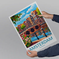 Amsterdam Travel Print Netherlands Wall Art Cityscape Poster Canal Decor Gift for Europe Lover Dutch Architecture Art Print