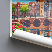 Amsterdam Travel Print Netherlands Wall Art Cityscape Poster Canal Decor Gift for Europe Lover Dutch Architecture Art Print