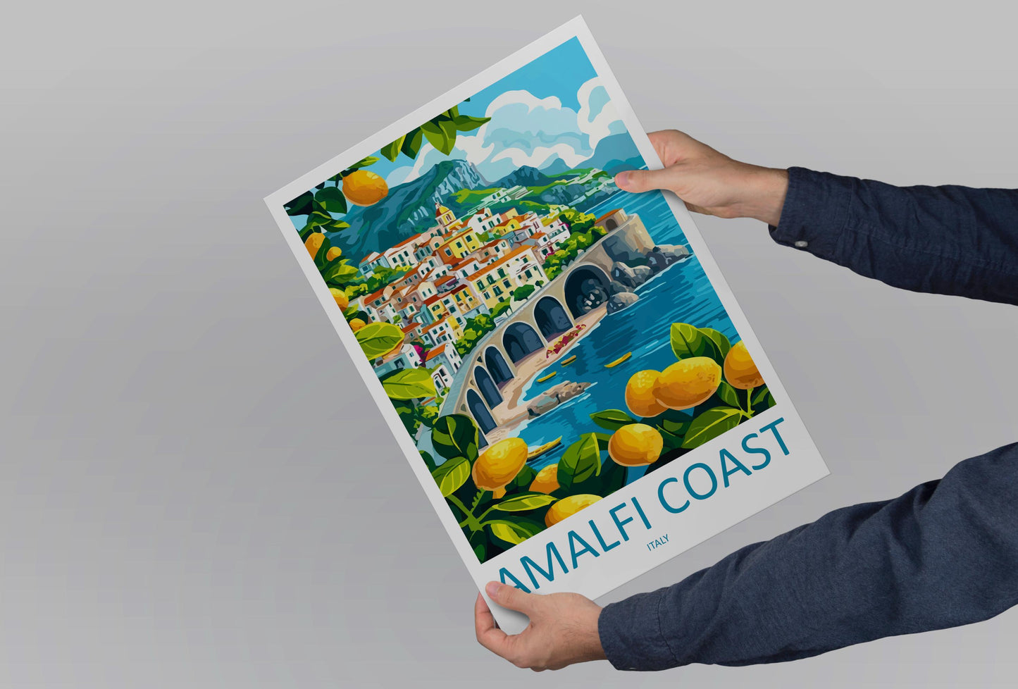 Amalfi Coast Travel Print Italy Wall Art Coastal Landscape Poster Mediterranean Decor Gift for Beach Lover Scenic Village Art