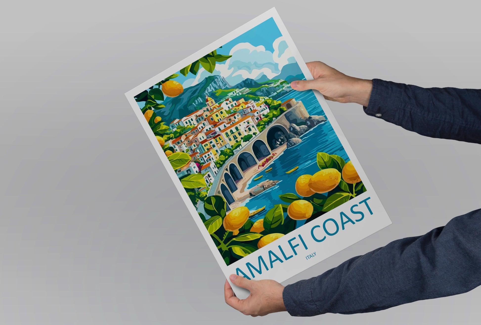 Amalfi Coast Travel Print Italy Wall Art Coastal Landscape Poster Mediterranean Decor Gift for Beach Lover Scenic Village Art