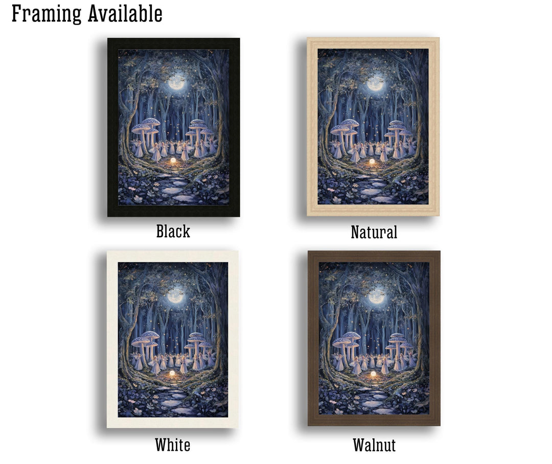Mushroom Fairies Vintage Print, Enchanted Forest Cottagecore Wall Art