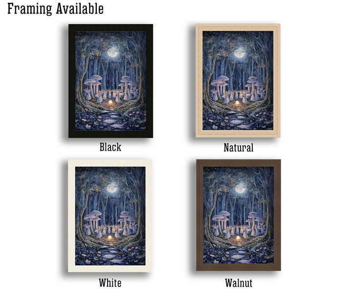 Mushroom Fairies Vintage Print, Enchanted Forest Cottagecore Wall Art