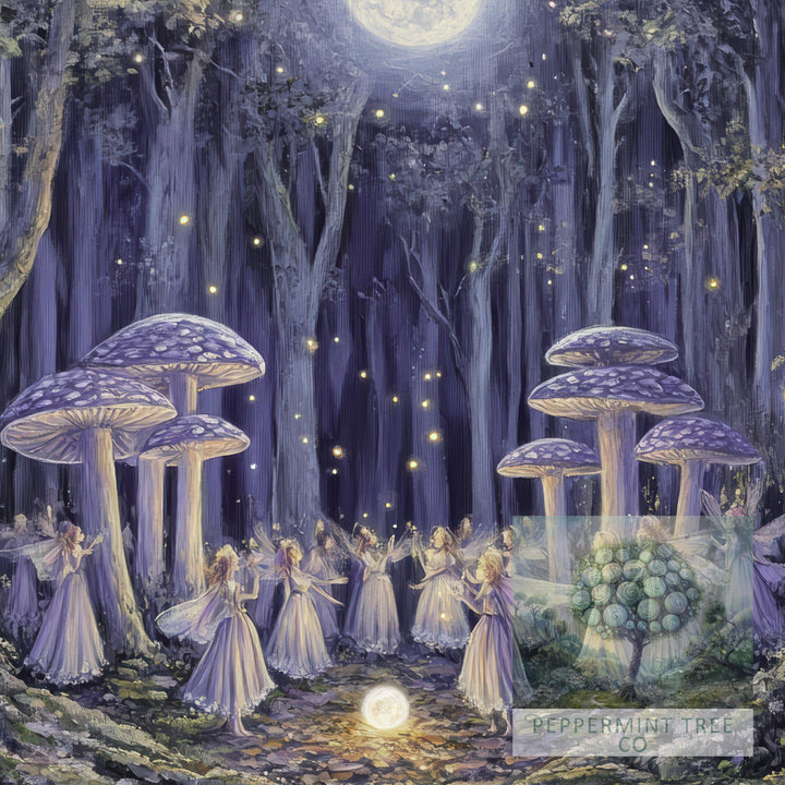 Mushroom Fairies Vintage Print, Enchanted Forest Cottagecore Wall Art