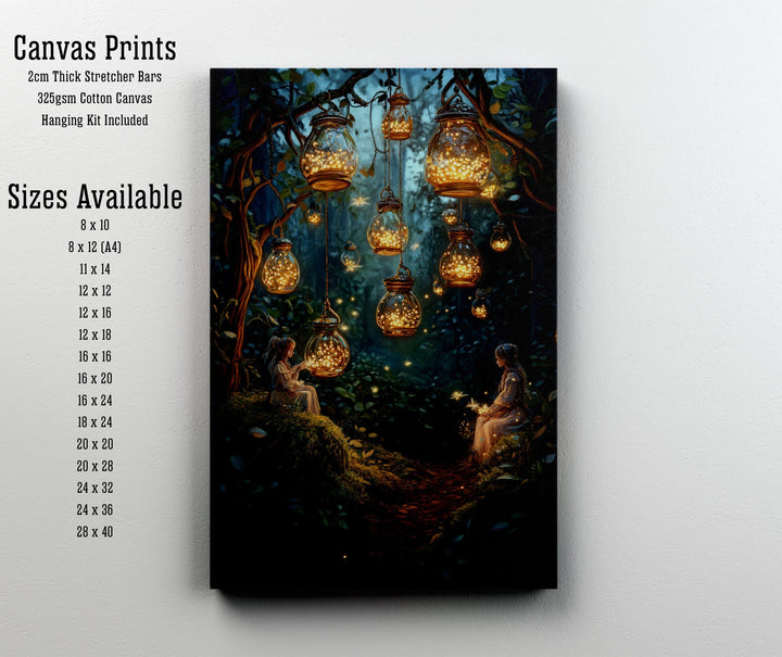 Firefly Lantern Fairies Print, Vintage Cottagecore Fairytale Art