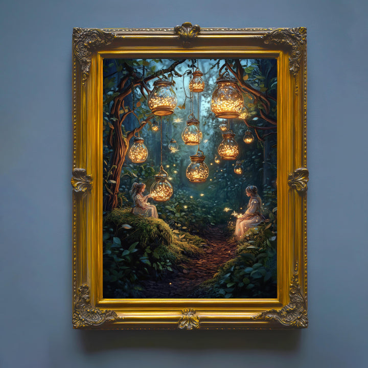 Firefly Lantern Fairies Print, Vintage Cottagecore Fairytale Art