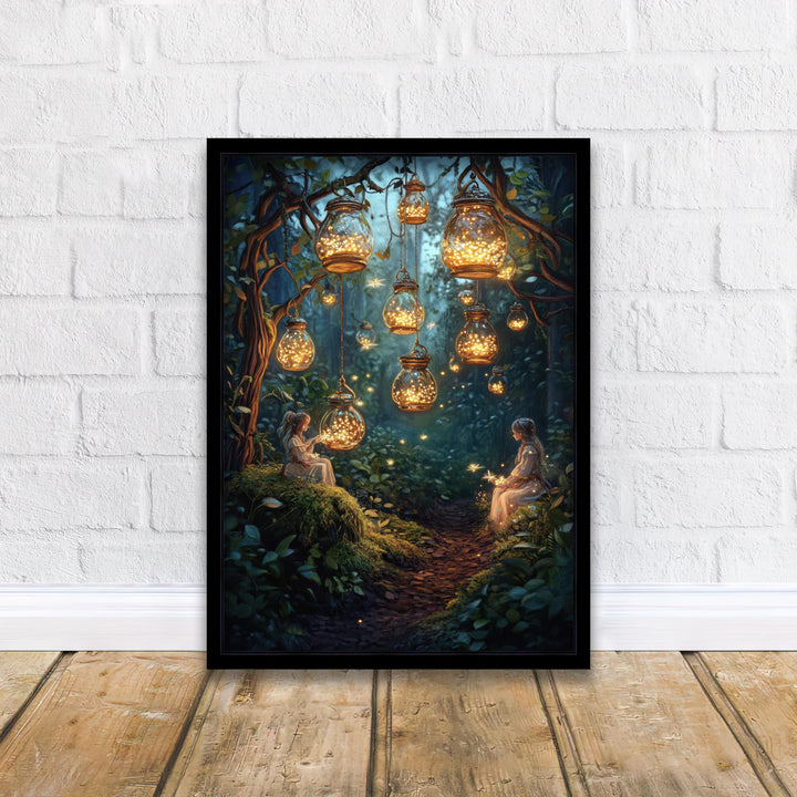 Firefly Lantern Fairies Print, Vintage Cottagecore Fairytale Art