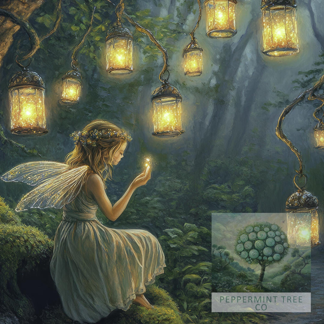 Firefly Lantern Fairies Print | Vintage Cottagecore Art